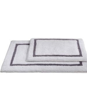 2-Pack Reversible Cotton Contrast Stripe 21x34 inch Bath Mat Set Platinum