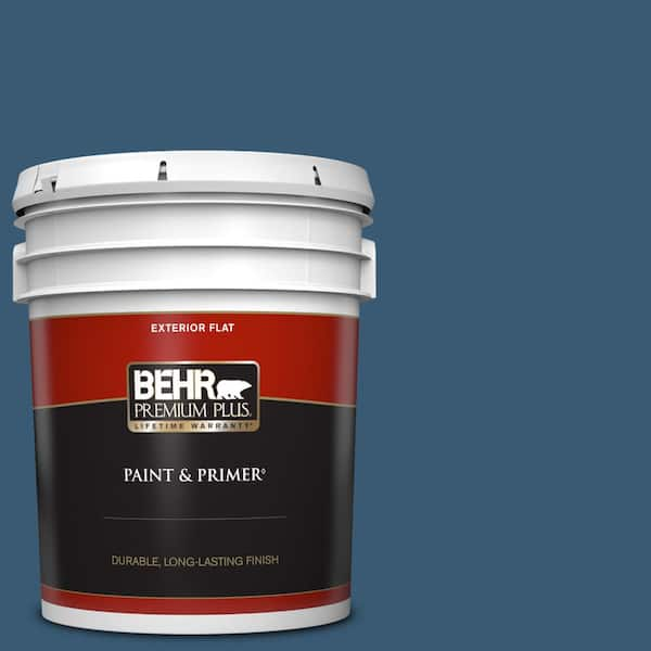 BEHR PREMIUM PLUS 5 gal. #M500-6 Express Blue Flat Exterior Paint & Primer