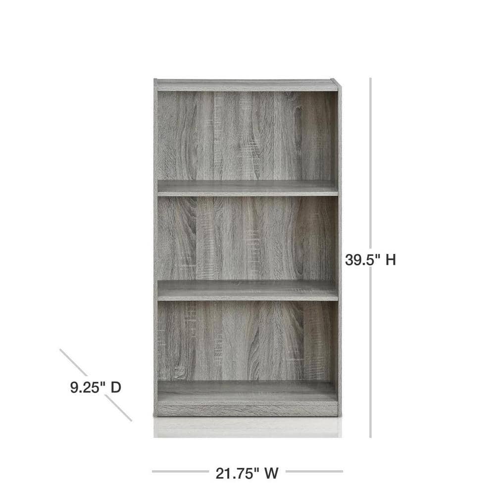 Gray 45" Engineered Wood 3-Tier Bookcase
