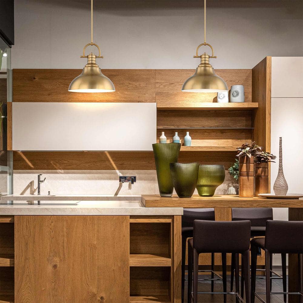 Sleek Modern Restoration Brass LED Pendant Light 13.5"