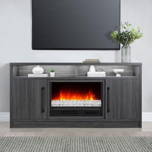 65 in. Fireplace Console-Dark and Medium Charcoal Birch Grain