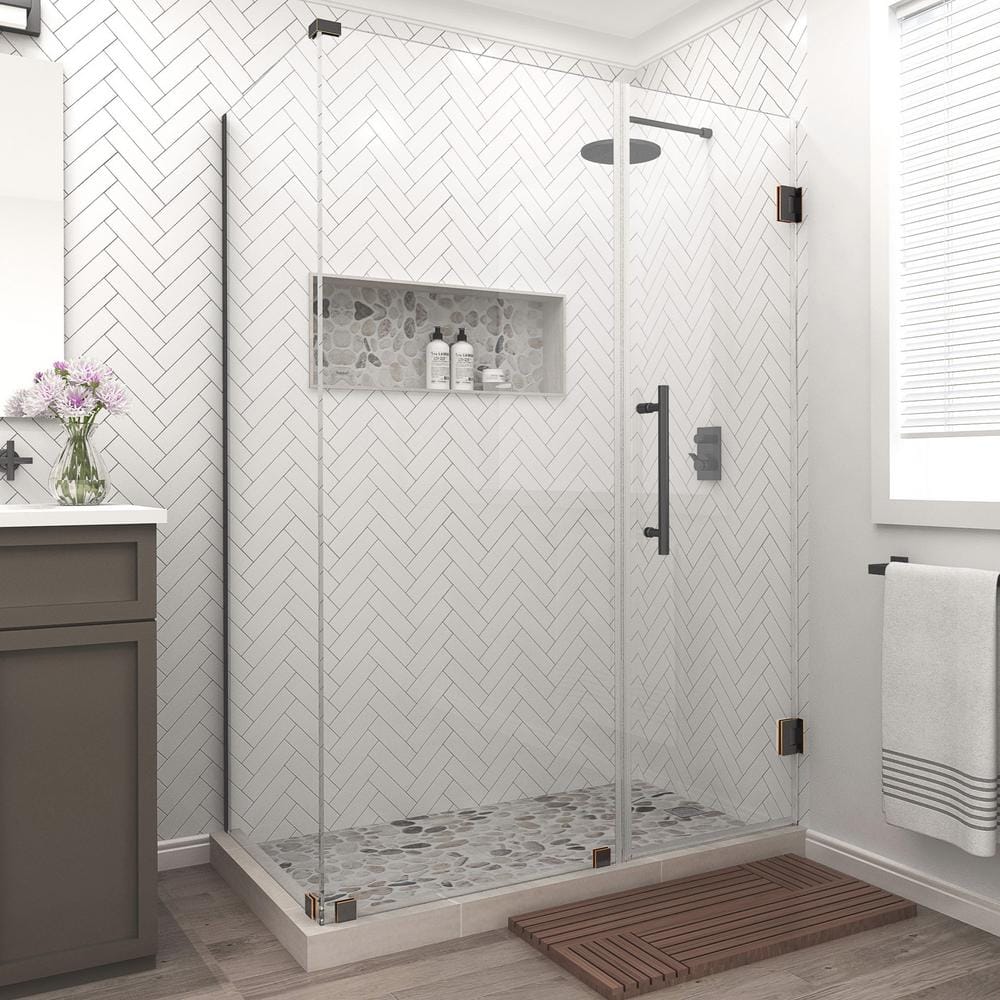 Bromley 55.25 in. to 56.25 in. x 36.375 in. x 72 in. Frameless Corner Hinged Shower Enclosure in Oil Rubbed Bronze price history on PriceWatchPro