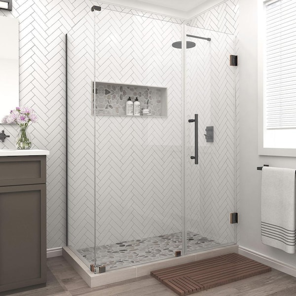 Aston Bromley 56.25 in. to 57.25 in. x 38.375 in. x 72 in. Frameless Corner Hinged Shower Enclosure in Oil Rubbed Bronze