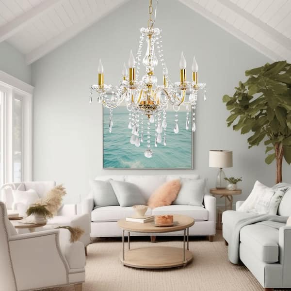 Emeritpro 6-Light Gold Chandelier with Crystal Shade, E12 Base for