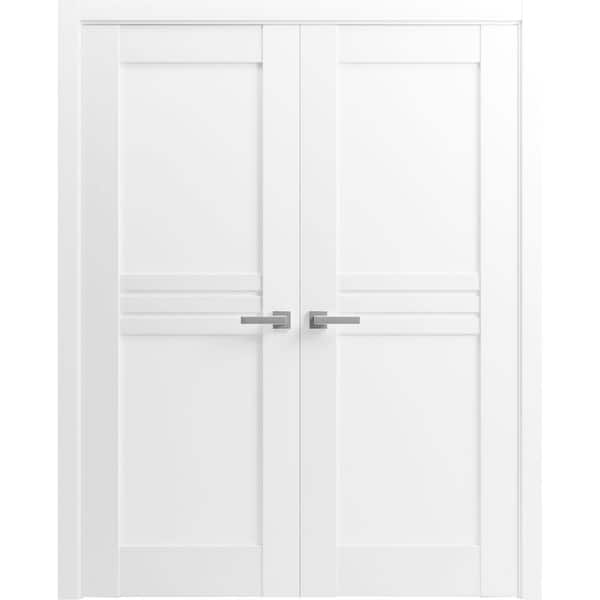 VDOMDOORS 48 in. x 96 in. 2 Panel White Finished MDF Sliding Door with Hardware