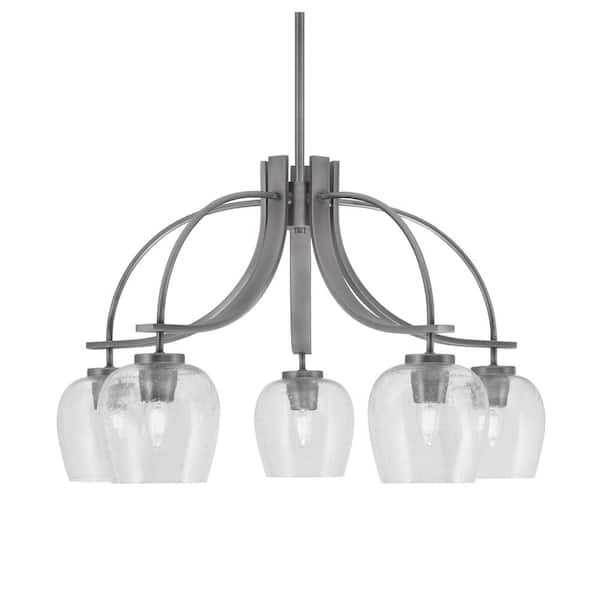Unbranded Olympia 16.5 in. 5-Light Graphite Downlight Chandelier Clear Bubble Glass Shade