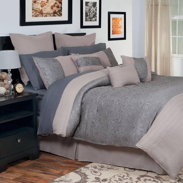 Lavish Home Leah Gray Embroidered 13-Piece Queen Comforter Set