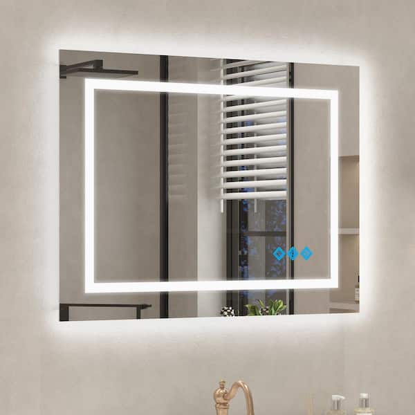 FAMYYT Trea 32 in. W x 24 in. H Rectangular Frameless 3-Colors Dimmable LED Anti-Fog Memory Wall Mount Bathroom Vanity Mirror
