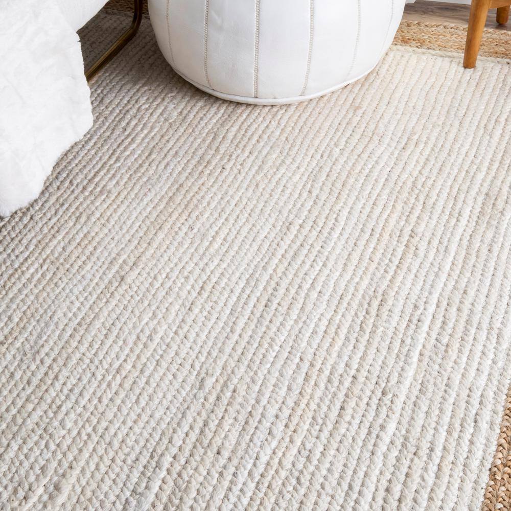 Eleonora White and Beige Braided Jute Square Rug
