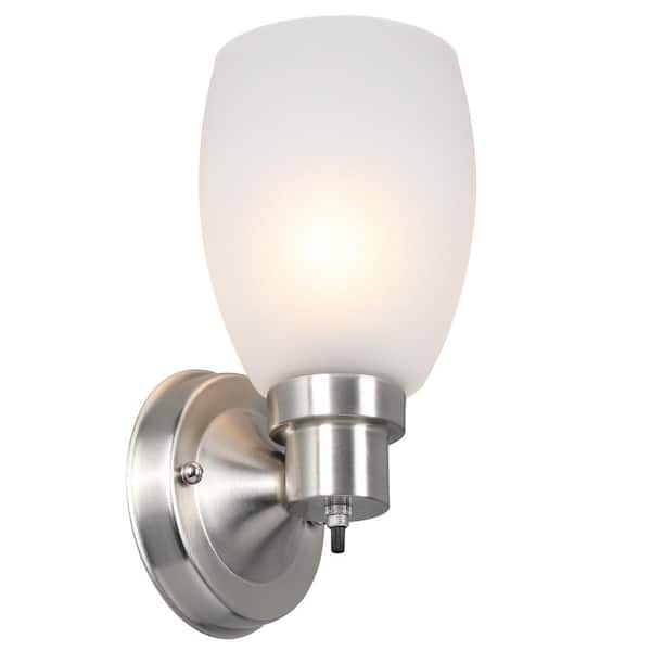 Design House Lydia Transitional 4.6 in. 1-Light Satin Nickel Indoor Wall Sconce with Twist On/Off Switch