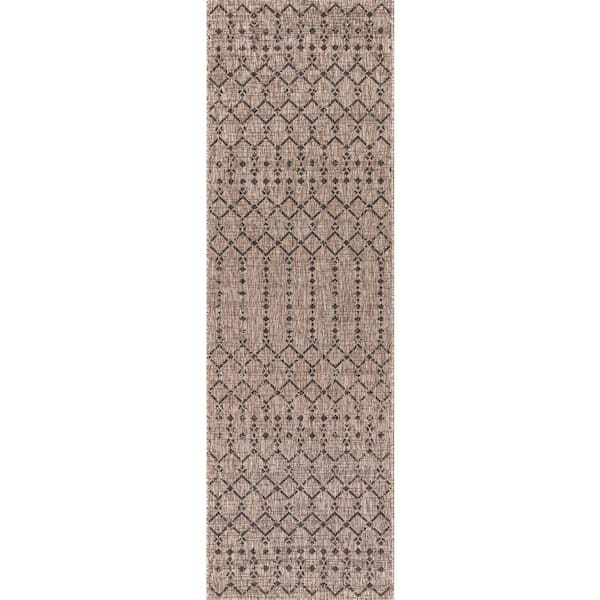 Natural/Black 2 ft. x 20 ft. Runner Ourika Moroccan Geometric Textured Weave Indoor/Outdoor Area Rug