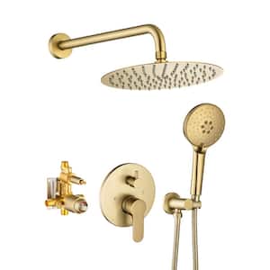 3-Spray Patterns with 2.5 GPM 10 in. Wall Mount Shower System Set Dual Shower Heads with Handheld Spray in Brushed Gold