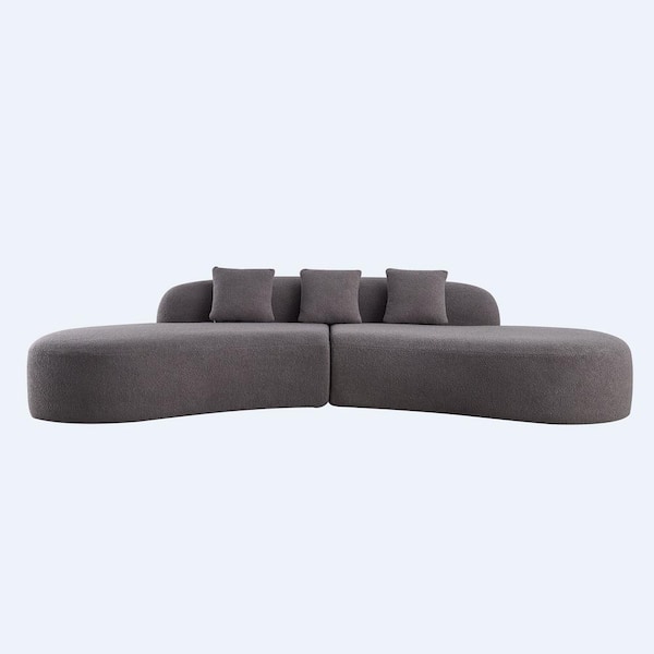 Z-joyee 119.29 in Wide Armless Polyester Curved Modern Upholstered Sofa in Gray with 3-Pillows
