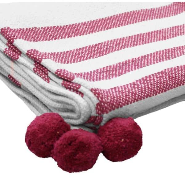 Colorful Pom Hot Pink Throw Blanket 