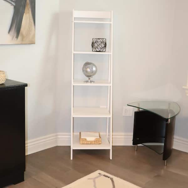 Jela-USA 62.2 in. Solid White Wood 5-shelf Ladder Bookcase with