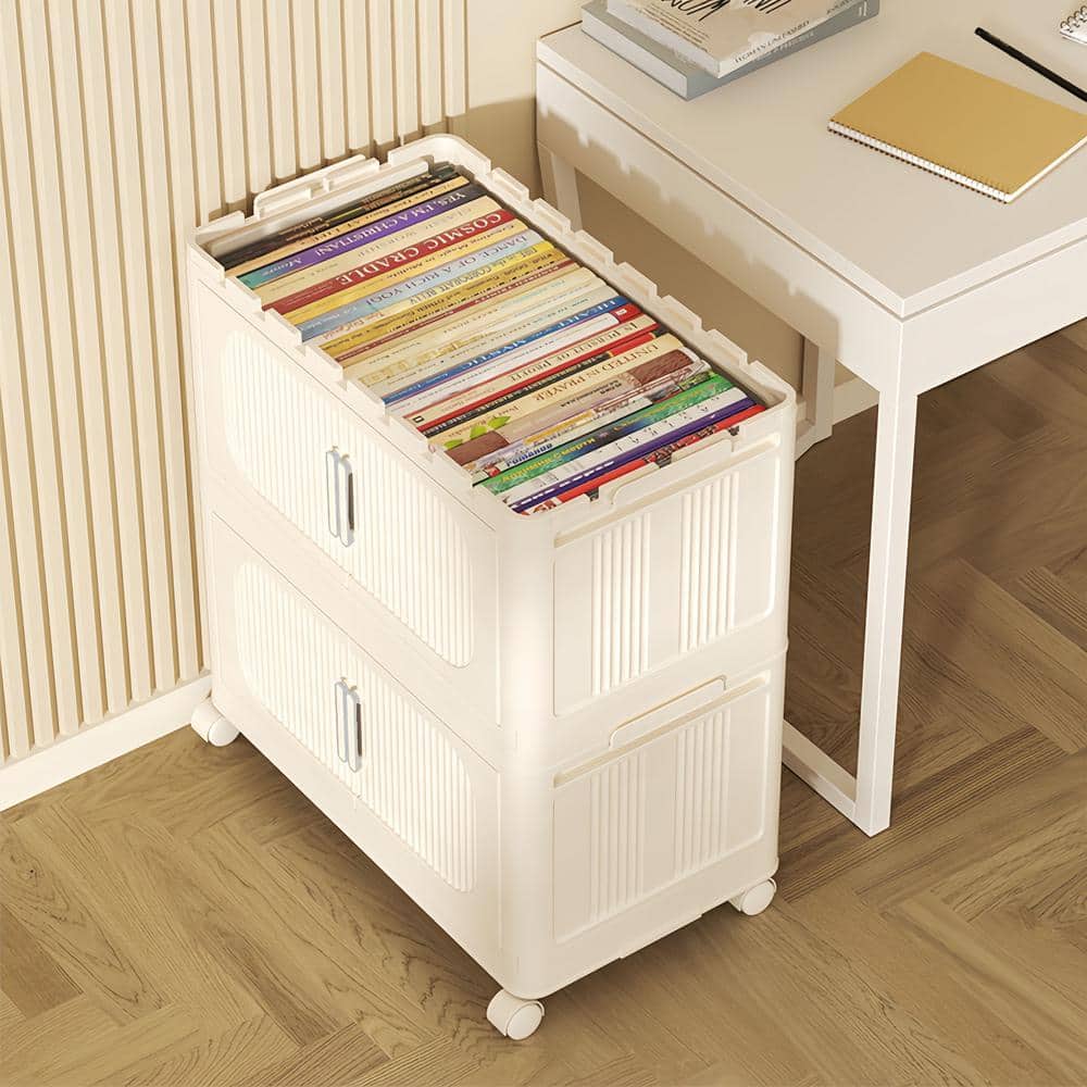 50 in. H Cream White Plastic Foldable Storage Bins 5-Tier Clothes Closet Or