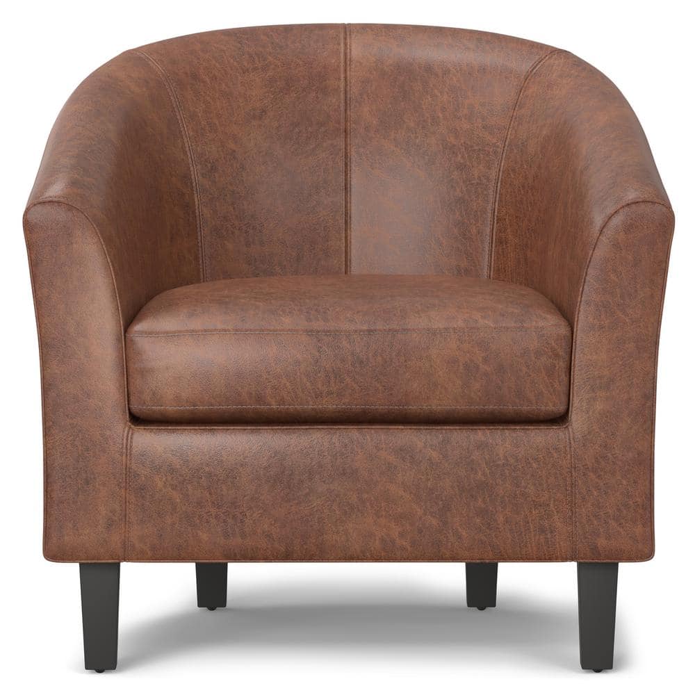 Austin 30" Distressed Saddle Brown Faux Leather Barrel Chair