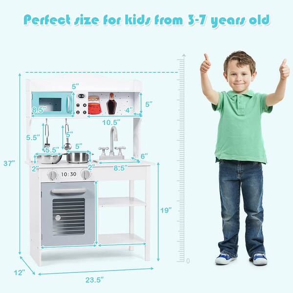 Costway Contemporary Solid Wood Kids Kitchen Playset with Pots and