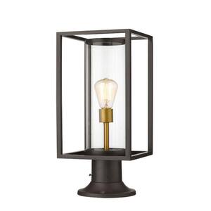 1-Light Deep Bronze and Outdoor Brass Outdoor Pier Mounted Fixture with Clear Glass Shade