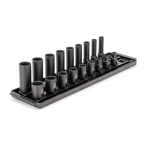 3/8 in. Drive 12-Point Impact Socket Set with Rails (5/16 in.-3/4 in.) (18-Piece)