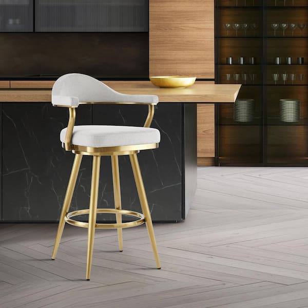Armen Living Justin 26 in. Silver Metal Counter Stool with Fabric Seat