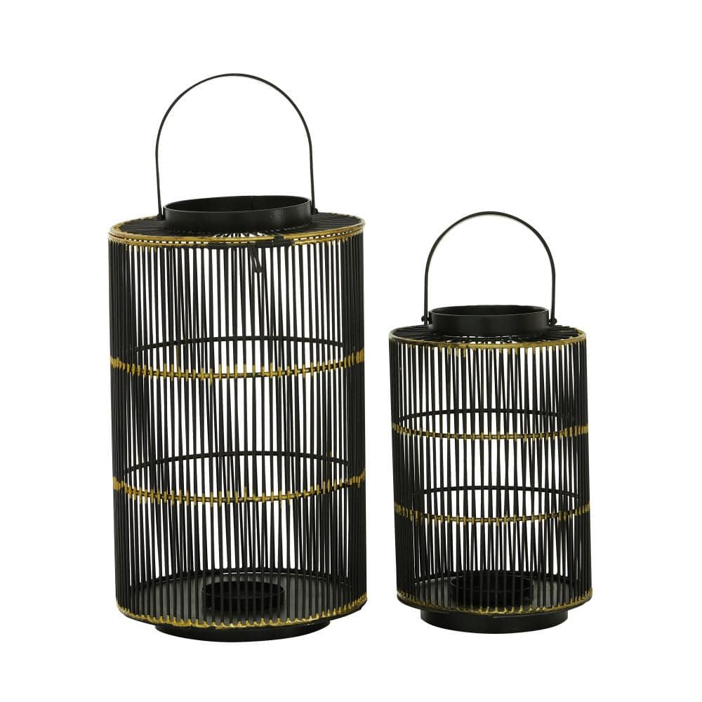 Black and Gold Metal Hanging Candle Lantern Set