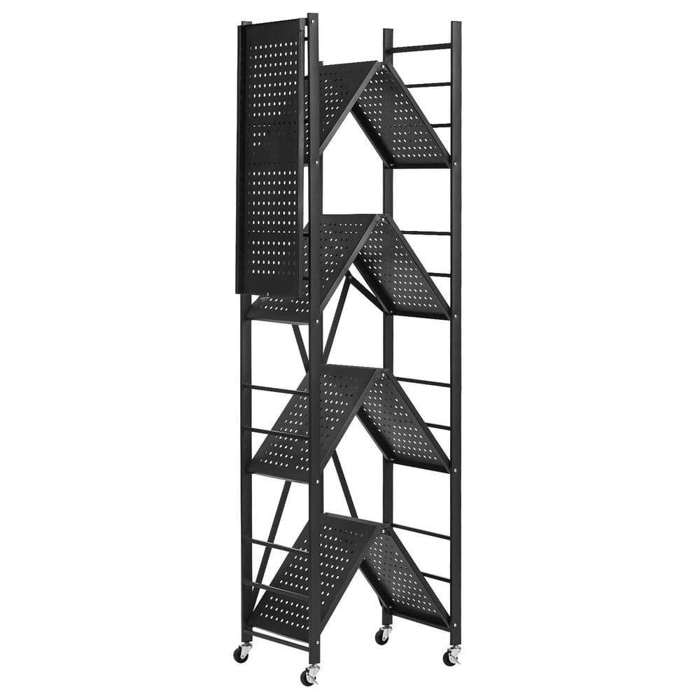 5 Tiers Steel Frame Folding Household Shelving Unit with Lockable Wheels in Black (28 in. W x 66 in. H x 13 in. D) price history on PriceWatchPro