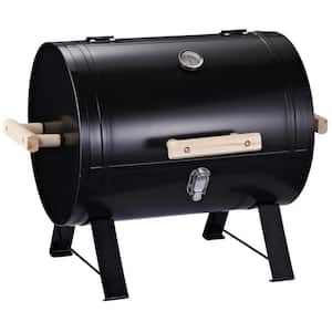 20 in. Portable Outdoor Camping Charcoal Barbecue Grill in Black with Wooden Handles and Air Circulation