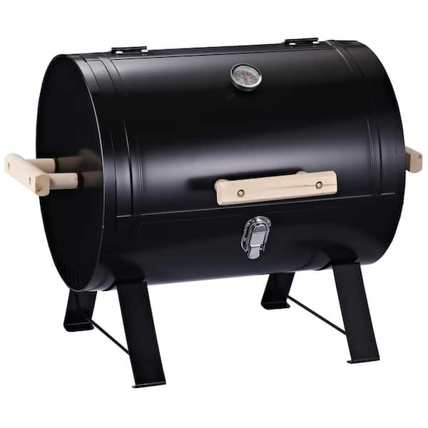 Outsunny 20 in. Portable Outdoor Camping Charcoal Barbecue Grill in Black with Wooden Handles and Air Circulation