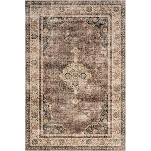 Lauren Liess Rosewood Vintage Machine Washable Dark Brown Doormat 3 ft. x 5 ft. Indoor/Outdoor Patio Rug