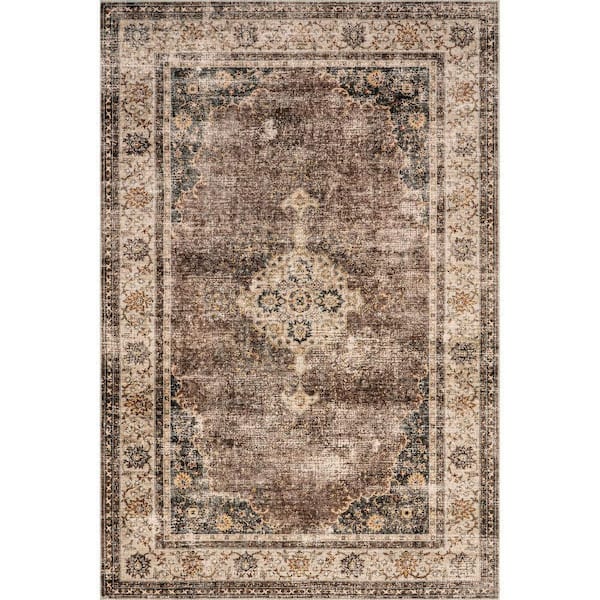 RUGS USA Rosewood Vintage Machine Washable Dark Brown 4 ft. x 6 ft. Indoor/Outdoor Patio Rug