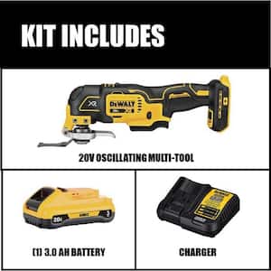 20V MAX XR Cordless Brushless 3-Speed Oscillating Multi Tool, (1) 20V Compact 3.0Ah Battery, and 12V-20V MAX Charger