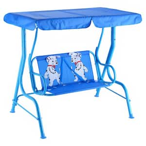 2-Person Metal Kids Patio Swing Chair Bench Canopy with Adjustable Canopy