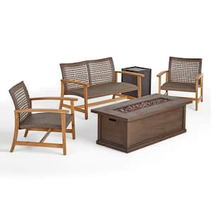 Breakwater Natural and Mixed Mocha 5-Piece Wood Patio Fire Pit Seating Set