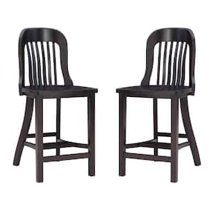 Hynes 40 in. Brown Slat Back Solid Wood 24.5 in. H Seat Counter Stool with Wood Seat (Set of 2)