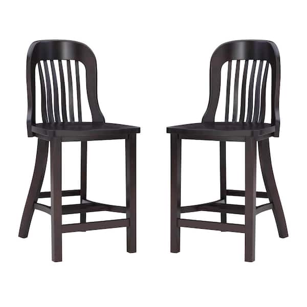 Linon Home Decor Hynes 40 in. Brown Slat Back Solid Wood 24.5 in. H Seat Counter Stool with Wood Seat (Set of 2)