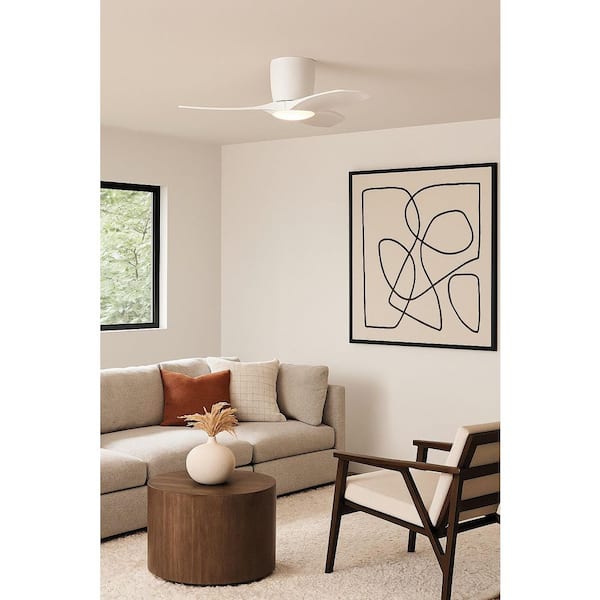 Titus 32 in.Matte White Hugger LED Flush Mount Standard Ceiling Fan with Matte White Blades, Light Kit and Remote