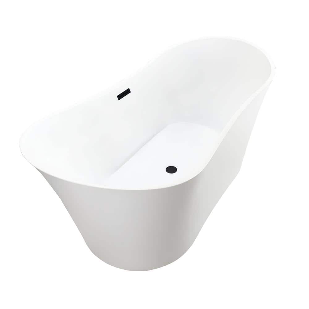 67" White Acrylic Freestanding Soaking Bathtub with Matte Black Trim