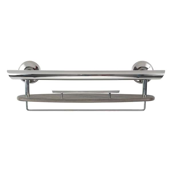 3-in-1 20 in. Grab Bar with Washcloth Bar in Chrome and Shampoo Shelf in Coastal Gray