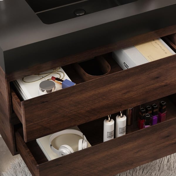 FAMYYT 24 in. W Single Sink Floating Bath Vanity in Walnut with