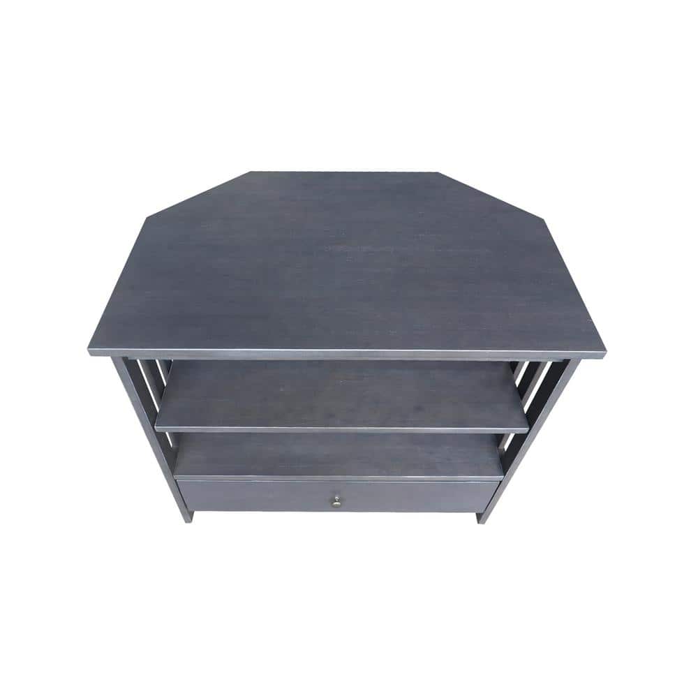 Heather Gray Solid Wood Corner TV Stand with Cabinet and Shelves