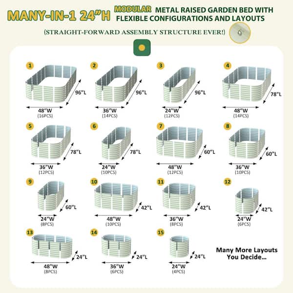 8 ft. x 4 ft. x 2 ft. Galvanized Steel Raised Garden Bed Planter Box Outdoor, Light Green