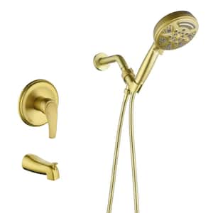 Single Handle 9-Spray Tub and Shower Faucet Combo 1.8 GPM in. Brushed Gold (Valve Included)