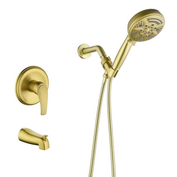 Glimmerax Single Handle 9-Spray Tub and Shower Faucet Combo 1.8 GPM in. Brushed Gold (Valve Included)