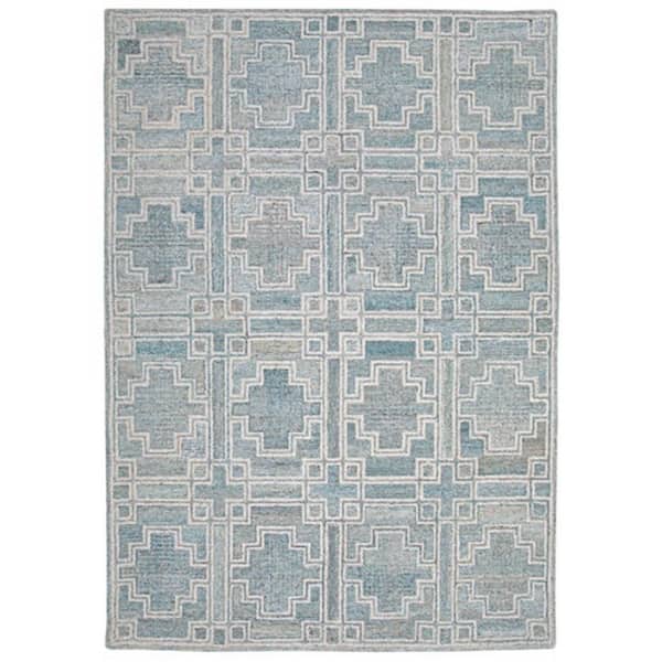 Lesy Turquoise, Ivory and Gray 92 in. x 120 in. Geometric Area Rug