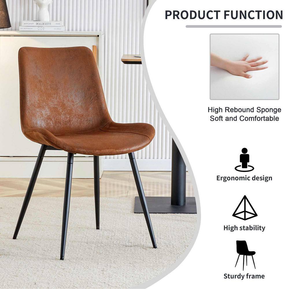 Brown Suede Upholstered High Back Side Chair Set with Metal Legs