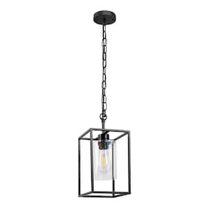 Black 60-Watt 1-Light Kitchen Island Pendant Light with Glass Shade