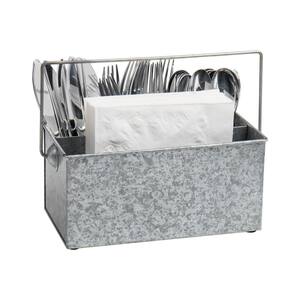 Silver Galvanized steel Utensils Caddy Serve Ware Holder Basket Kitchen Condiment Organizer
