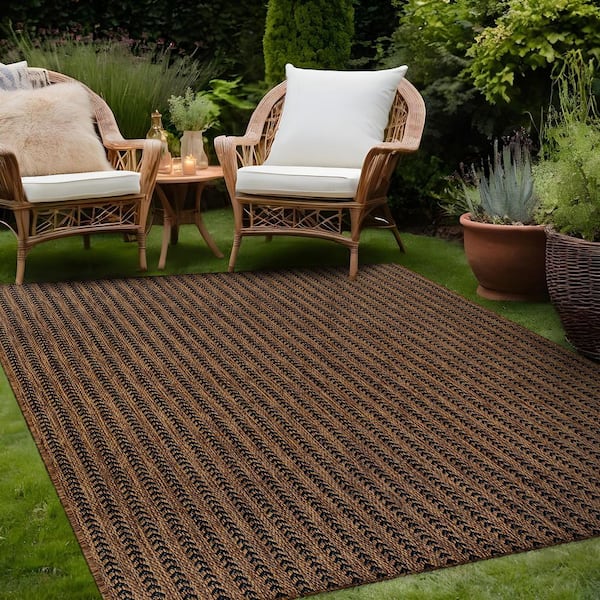 Arrow Gold 9 ft. x 12 ft. Chevron Striped Washable Indoor Outdoor Area Rug