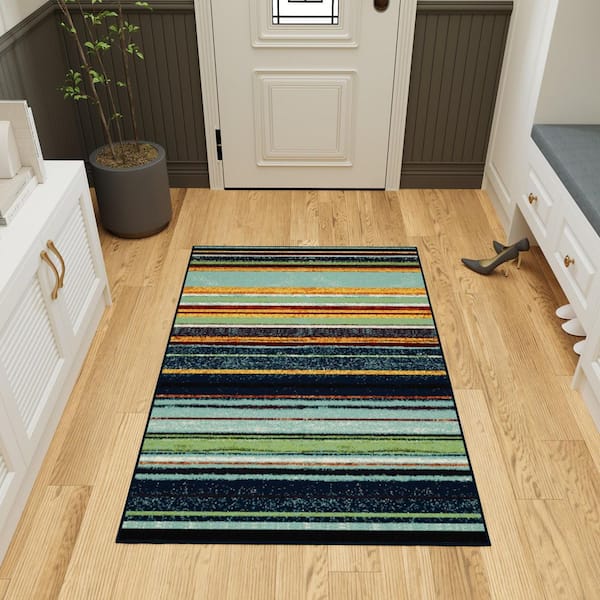 Ottohome Collection Non-Slip Rubberback Striped 3x5 Indoor Area Rug, 3 ft. 3 in. x 5 in., Multicolor